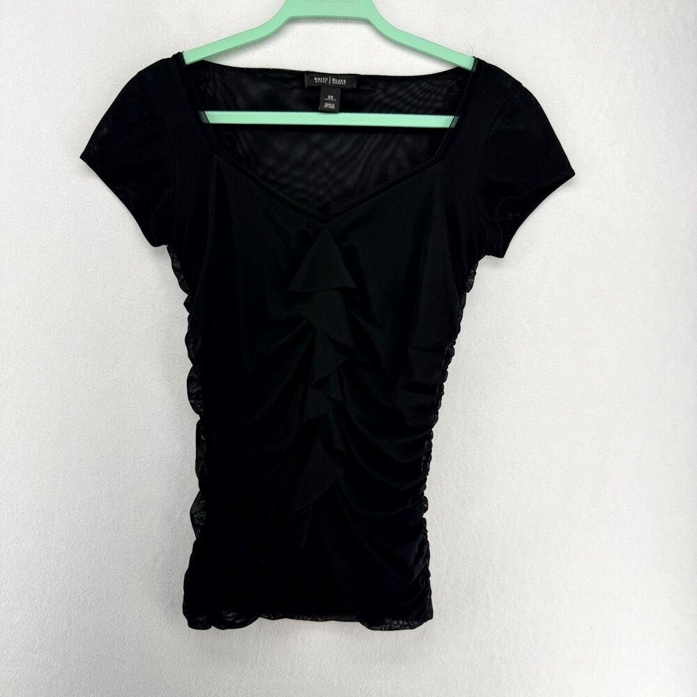 White House Blackโ Market Short Sleeve Frill Blouse Black Color Ladies Size XS